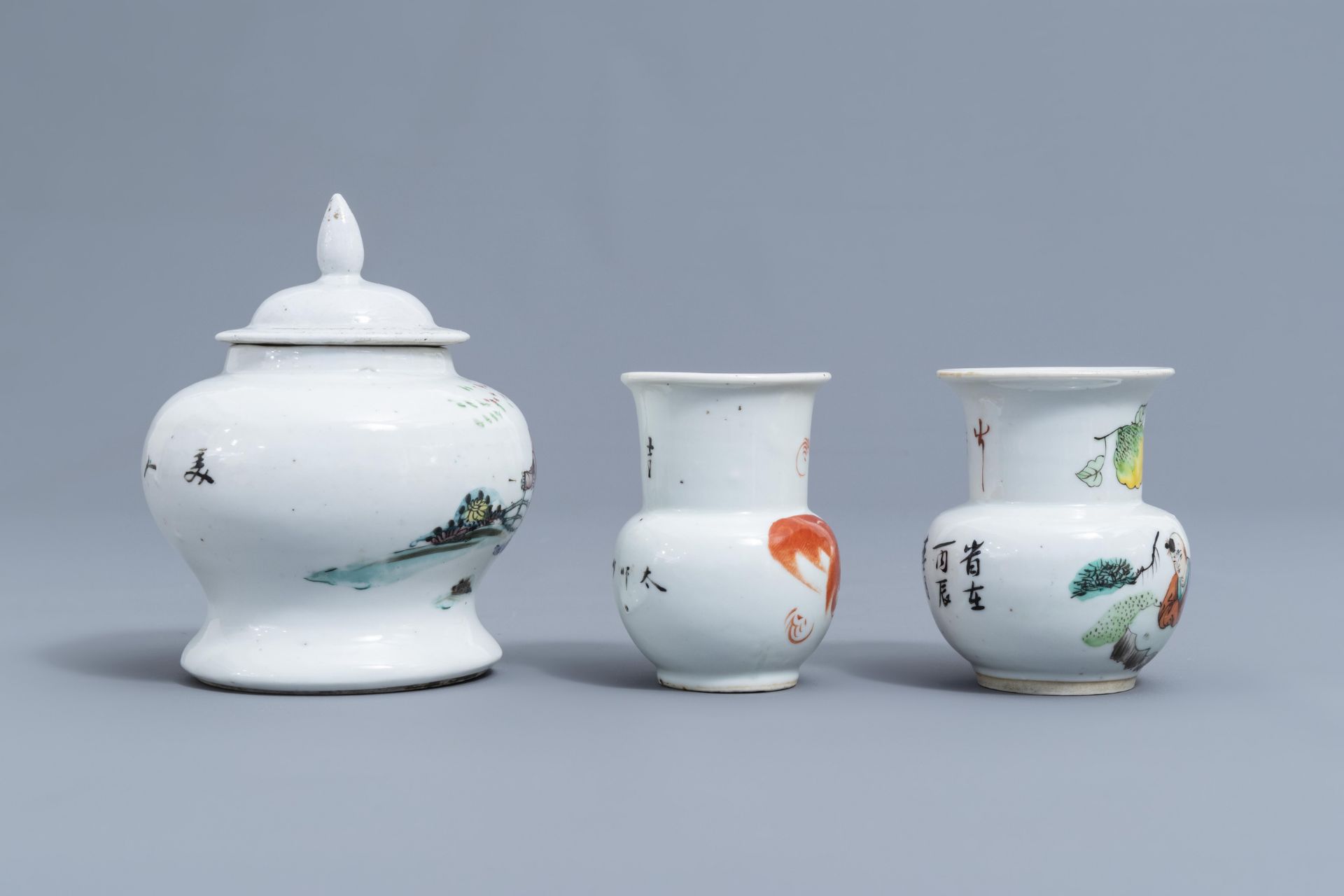 A varied collection of Chinese famille rose, iron red and blue and white porcelain, 19th/20th C. - Image 9 of 26
