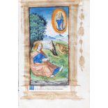 An illuminated miniature on parchment depicting St. John the Evangelist on Patmos, France, 16th C.