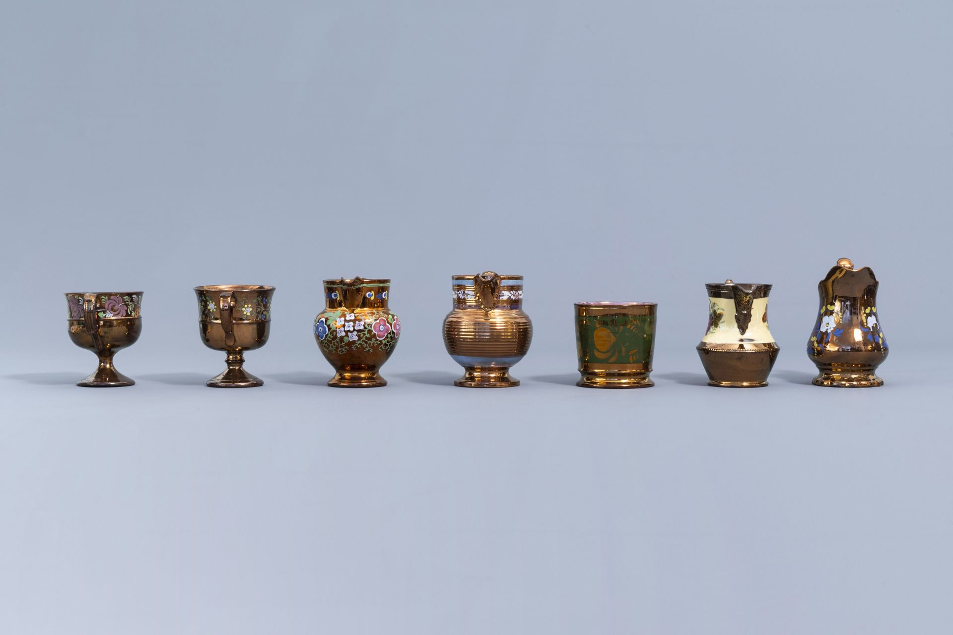 A varied collection of English lustreware items with polychrome floral design, 19th C. - Image 34 of 50