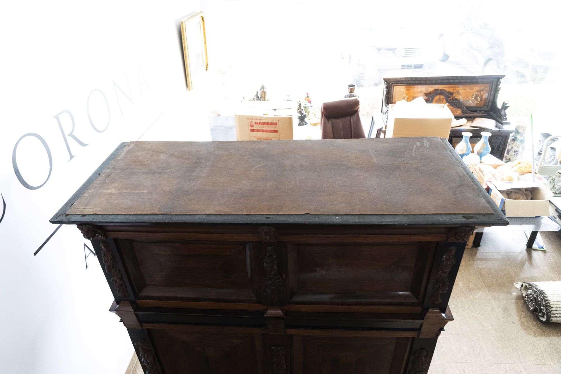 A Dutch wooden four-door cupboard, 17th C. and later - Image 11 of 11