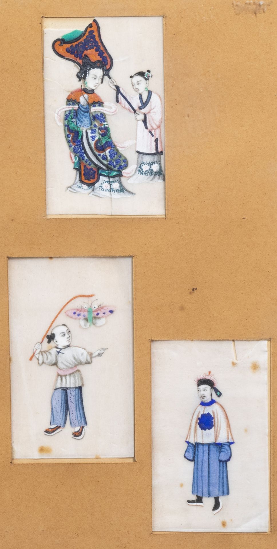 Chinese school, ink and colours on silk and pith paper, 18th/19th C.: Various paintings with figures - Image 8 of 12