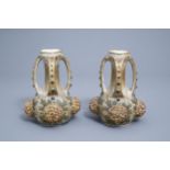 A pair of polychrome, gilt and iridescent Amphora Austria Art Nouveau vases, early 20th C.