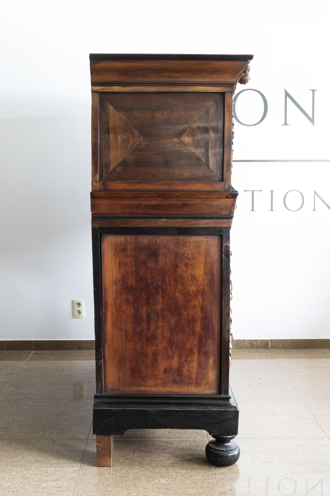 A Dutch wooden four-door cupboard, 17th C. and later - Image 8 of 11