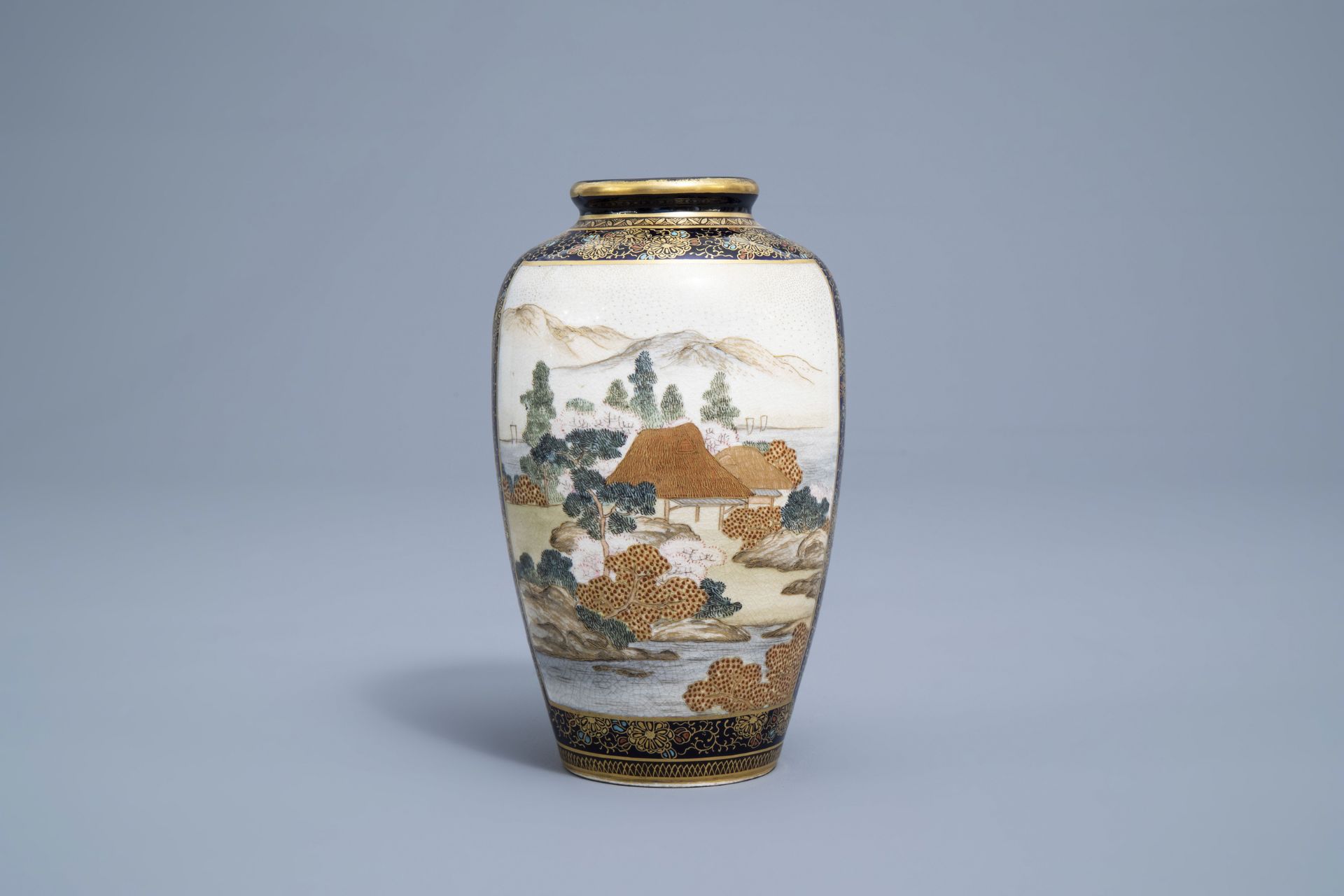 A Japanese Satsuma vase with figures and a landscape, Kinkozan mark, Meiji, 19th C. - Image 4 of 8