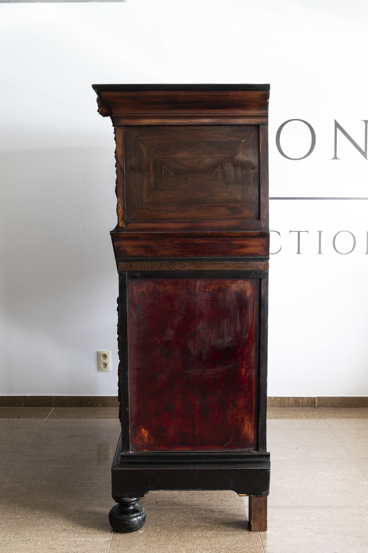 A Dutch wooden four-door cupboard, 17th C. and later - Image 10 of 11