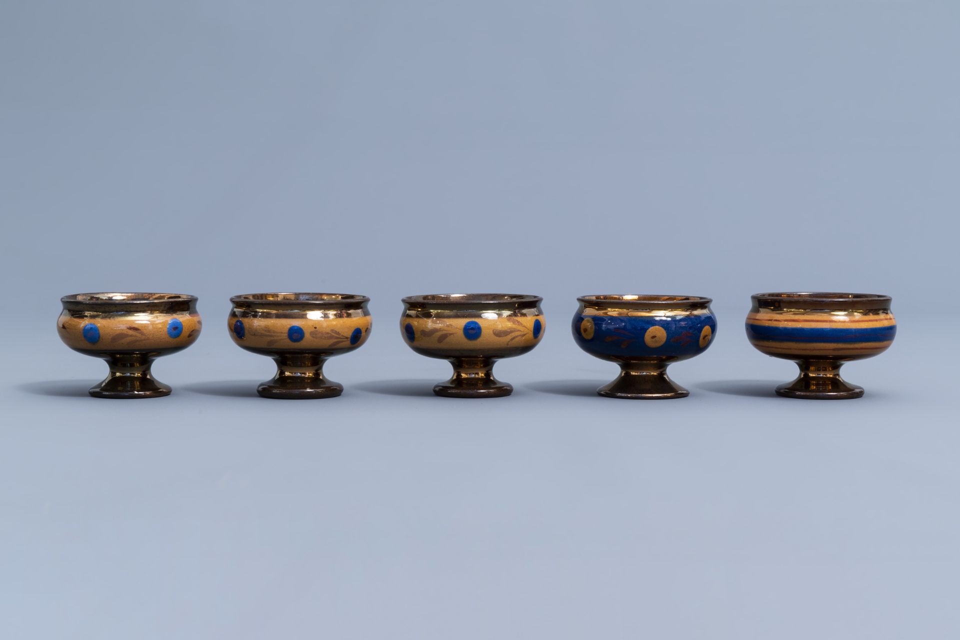 A varied collection of English lustreware items with blue design, 19th C. - Image 18 of 50