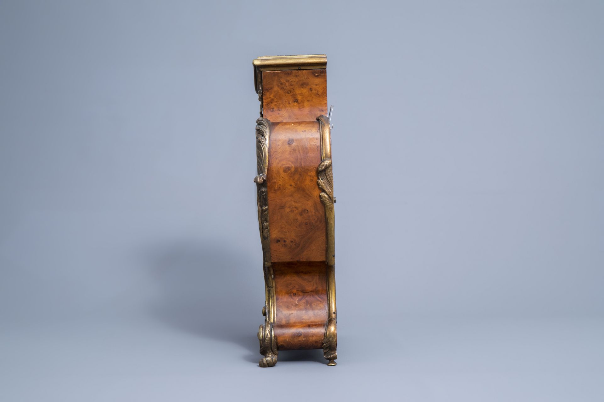 A German burl wood veneered brass mounted Louis XV style cartel clock, , 20th C. - Image 7 of 13