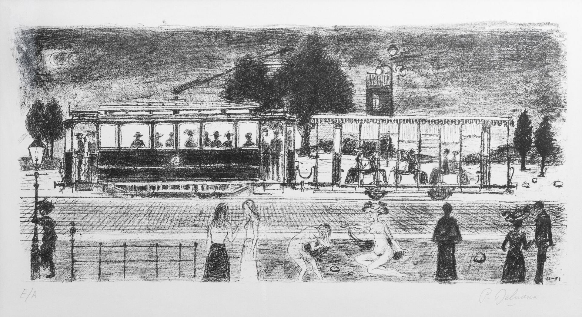 Paul Delvaux (1897-1944): 'Le tramway', lithography, ed. E.A., dated (19)71