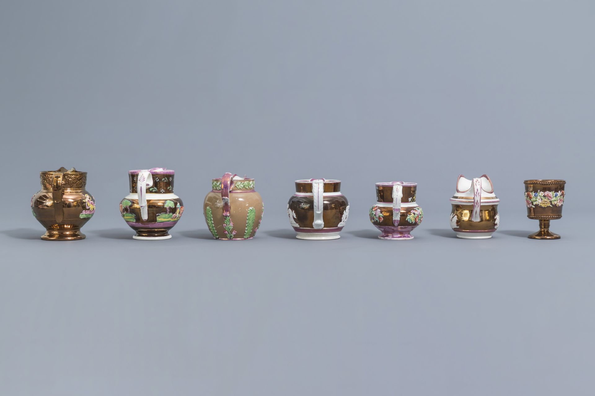 A varied collection of English lustreware items with relief design, 19th C. - Image 30 of 50