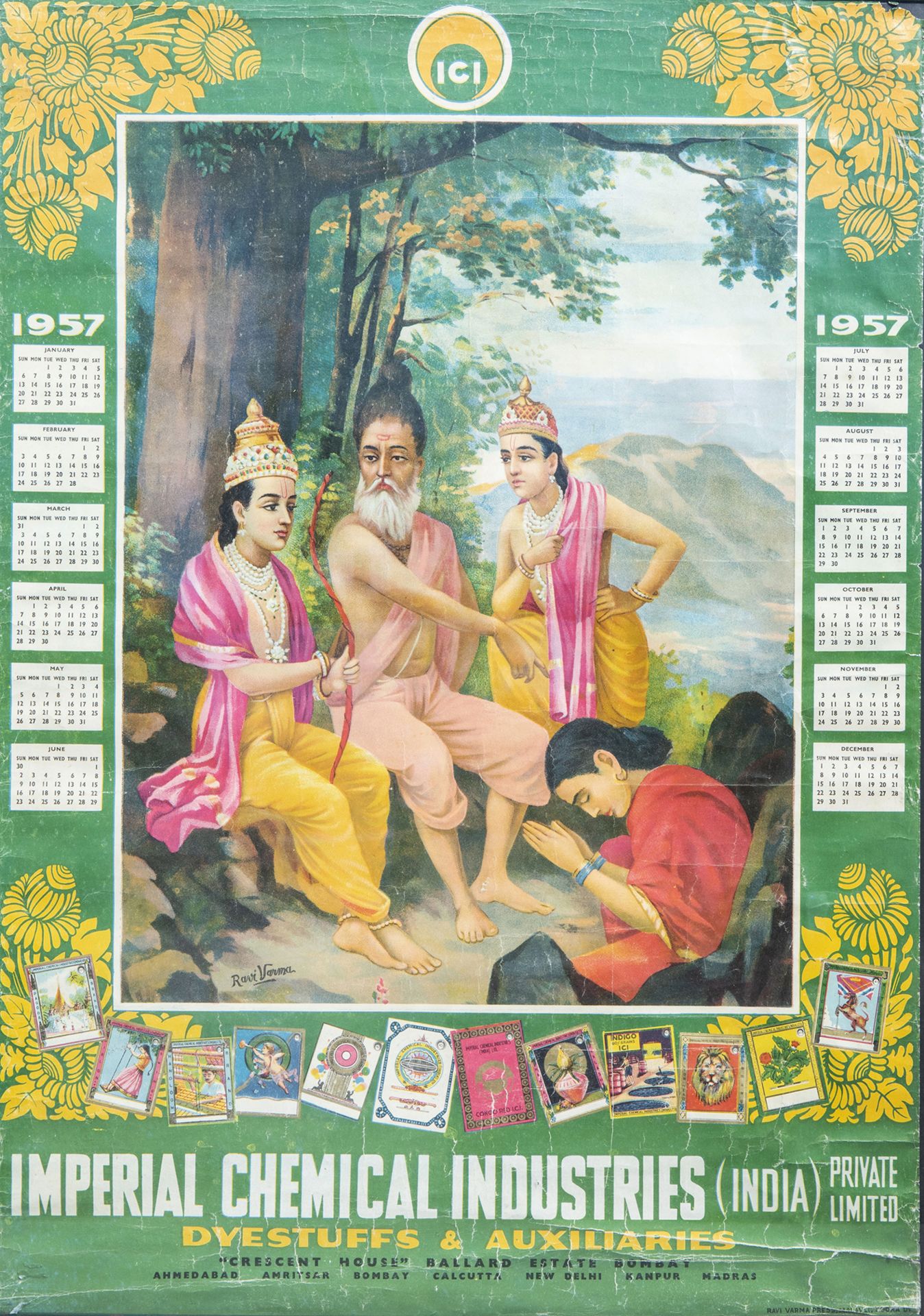 Three various Indian lithographs in colours, 20th C. - Image 3 of 9