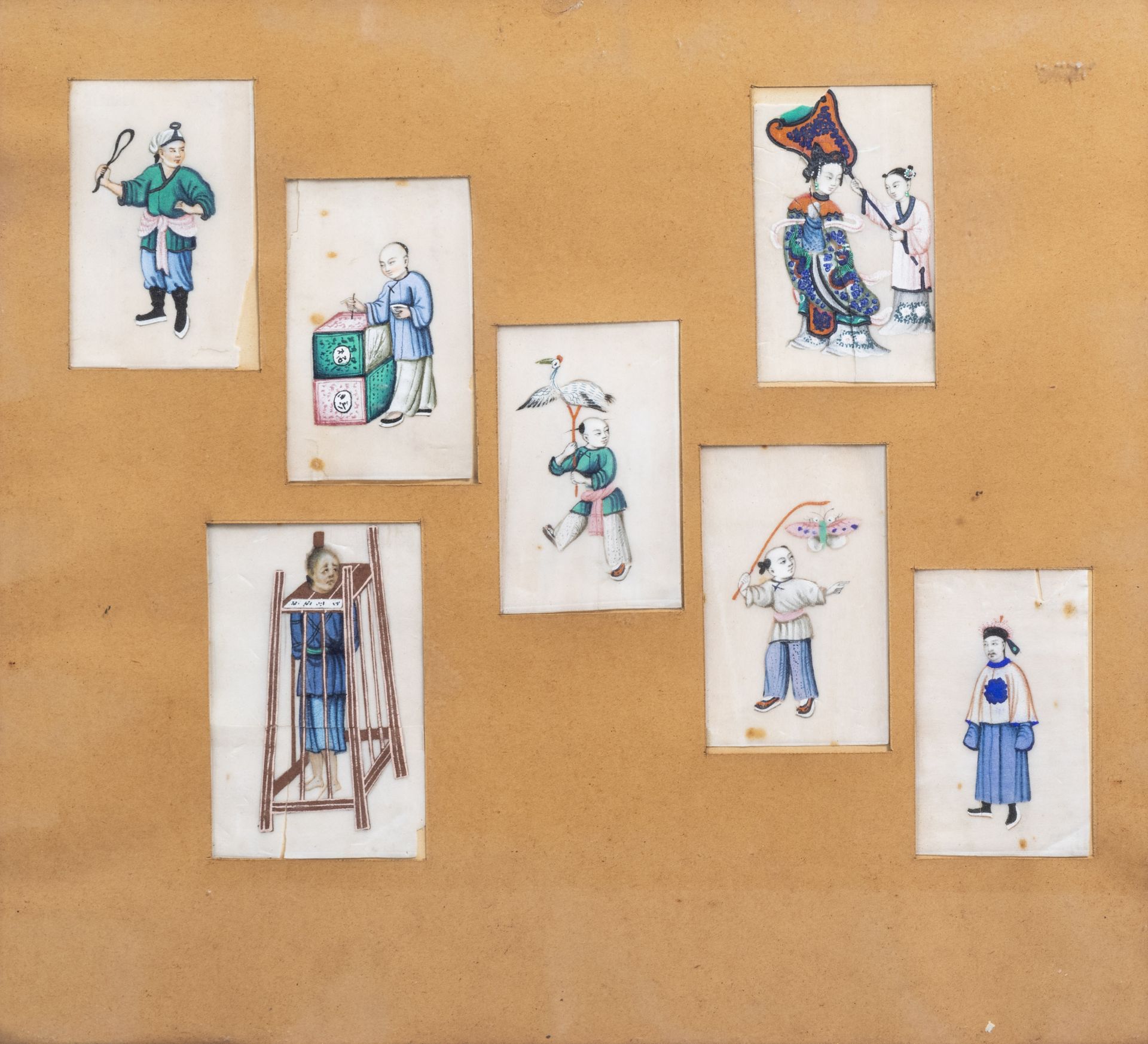 Chinese school, ink and colours on silk and pith paper, 18th/19th C.: Various paintings with figures - Image 6 of 12