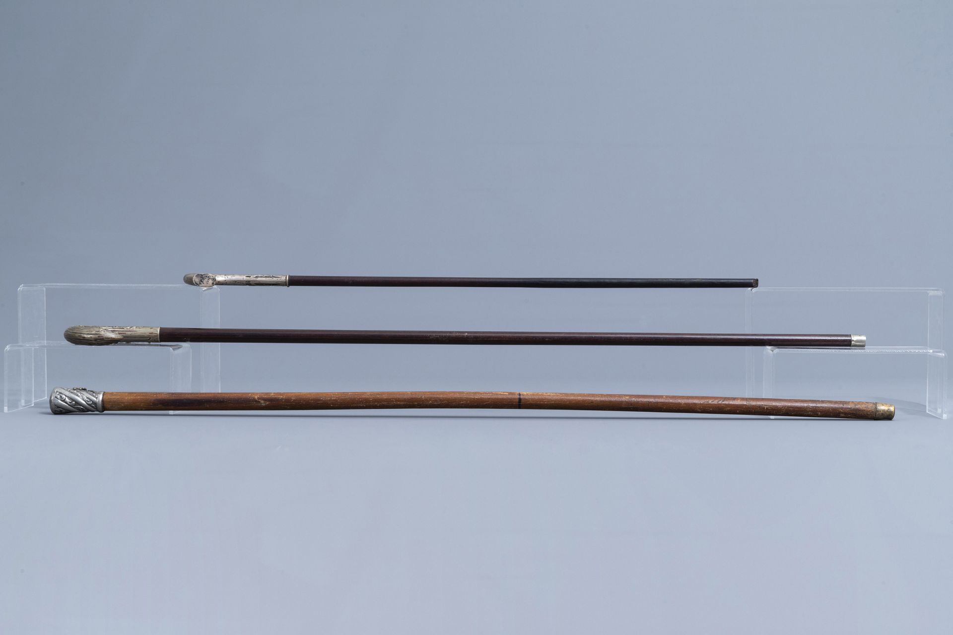 A varied collection of seven walking sticks with accompanying stand, 20th C. - Image 9 of 21