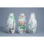 Three Chinese famille rose vases with birds and flowers, 19th/20th C.