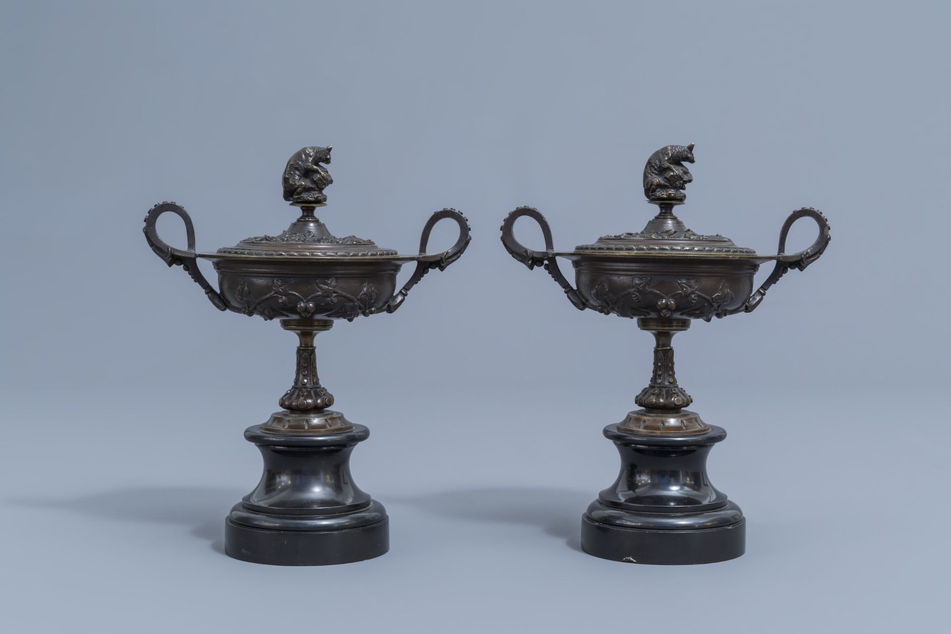 Leonard Morel-Ladeuil (1820-1888): holy water font with & Auguste Nicolas Cain (1821-1894): Two vase - Image 8 of 14
