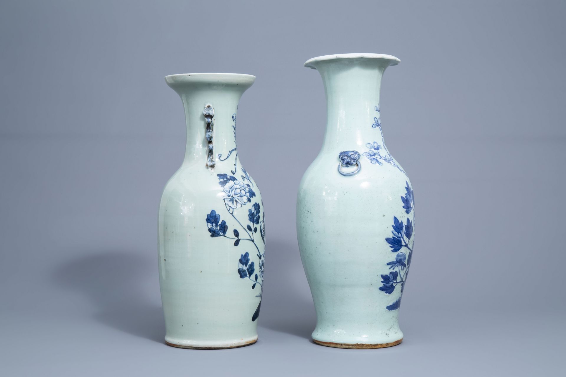Two Chinese blue and white celadon vases with birds and phoenixes, 19th C. - Image 2 of 6