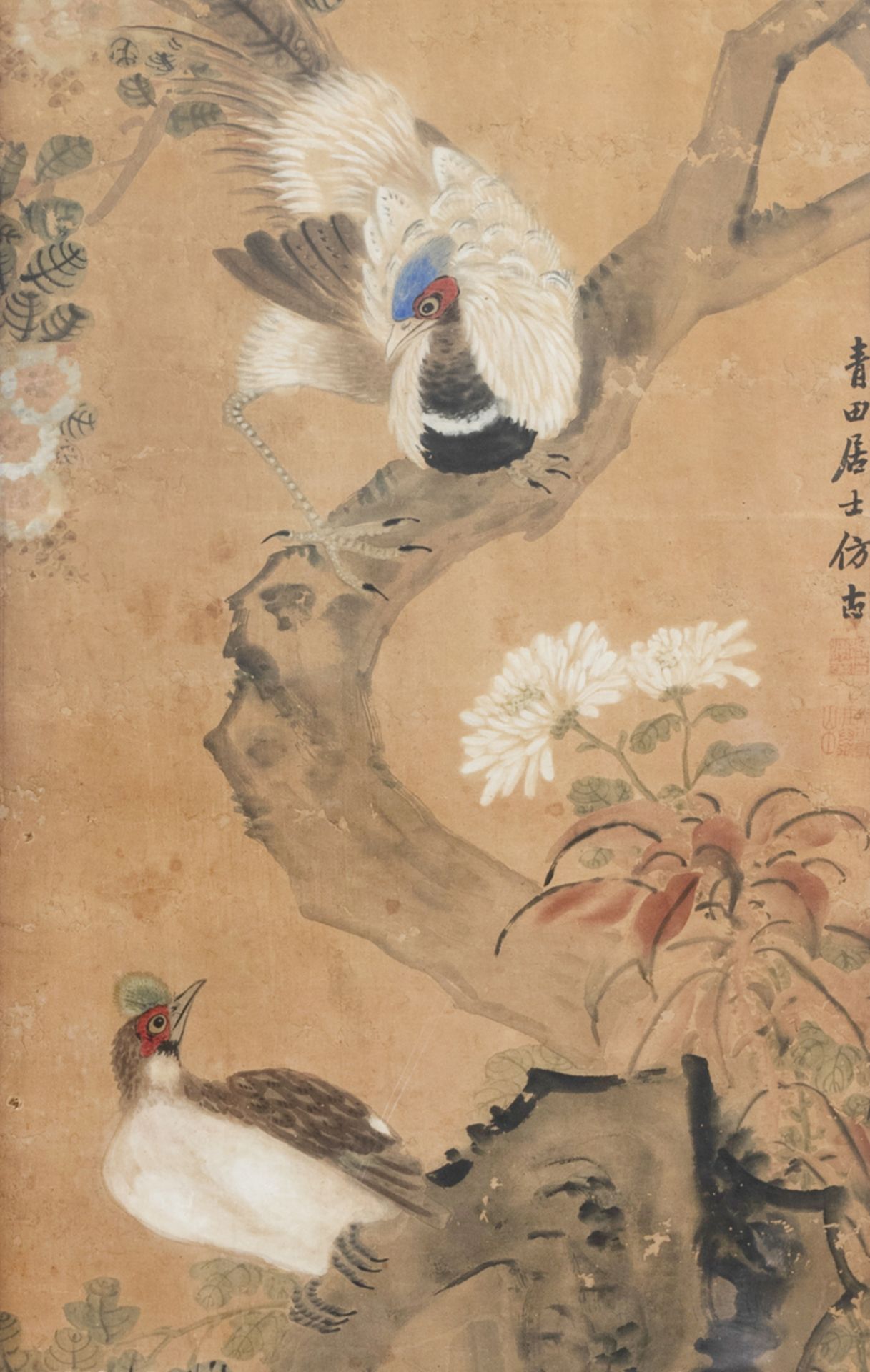 Chinese school, ink and colours on paper, 19th C. or earlier: Birds between blossoming branches - Image 4 of 6