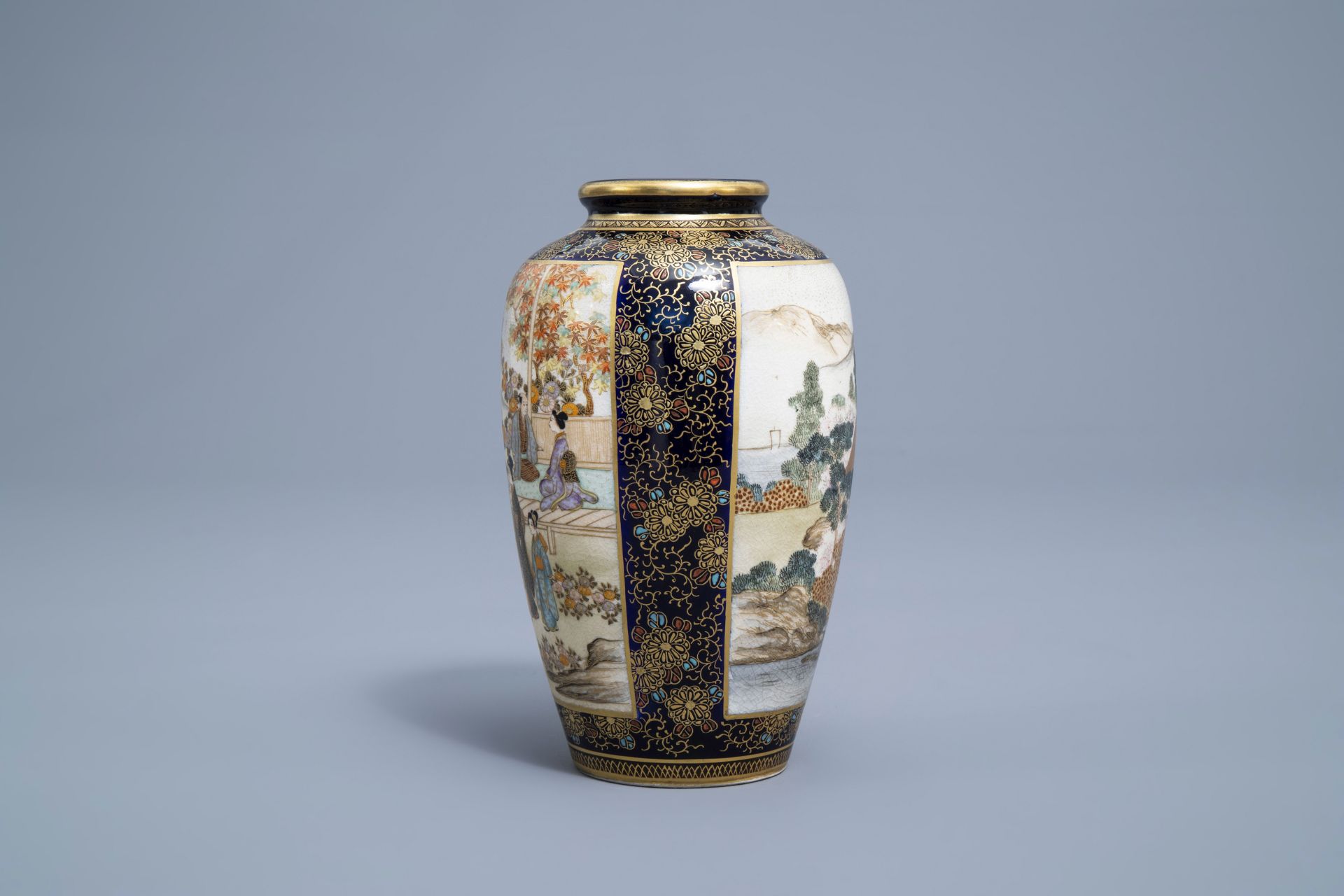 A Japanese Satsuma vase with figures and a landscape, Kinkozan mark, Meiji, 19th C. - Image 5 of 8