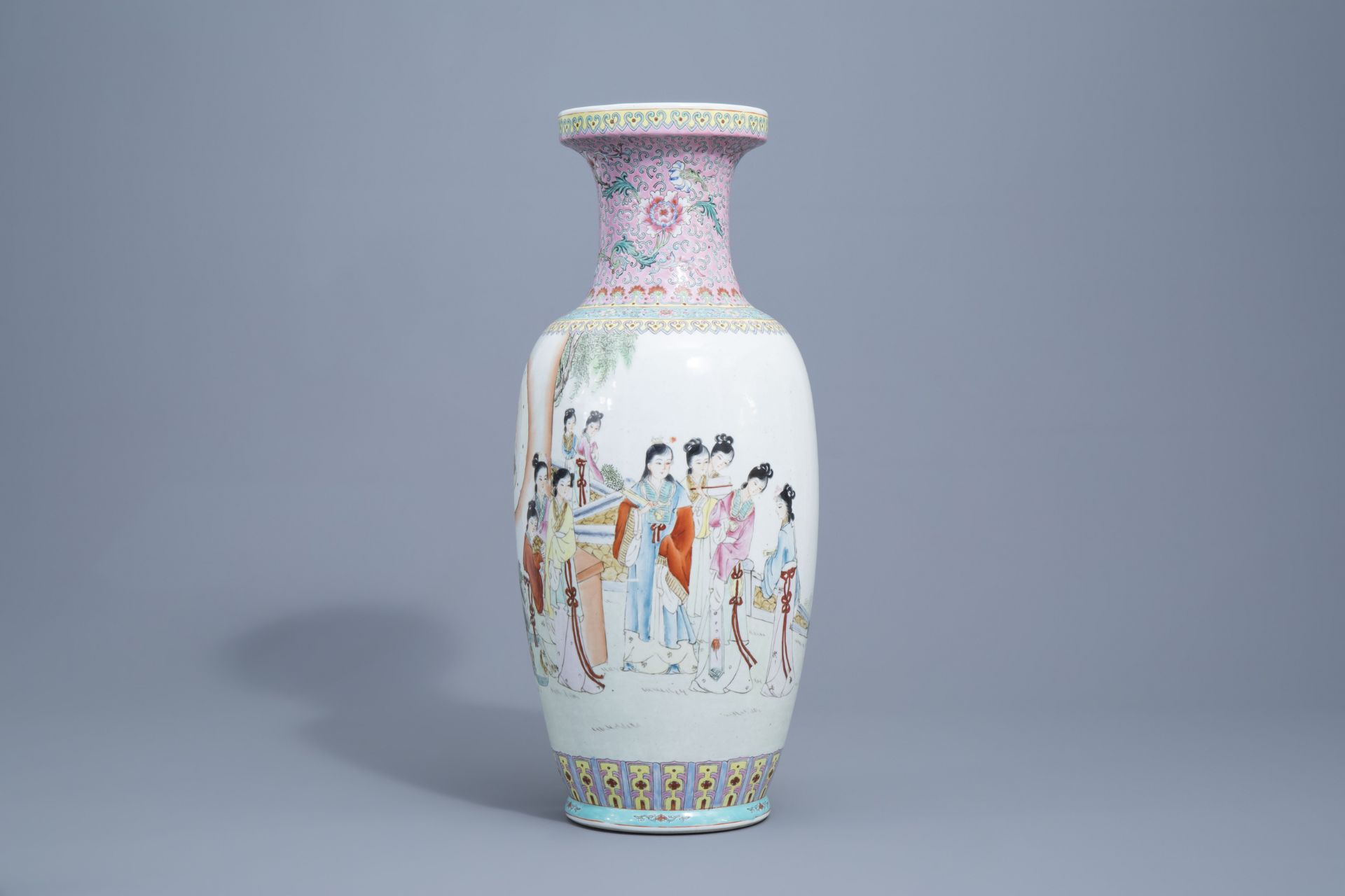 A varied collection of nine Chinese famille rose vases, 20th C. - Image 15 of 20