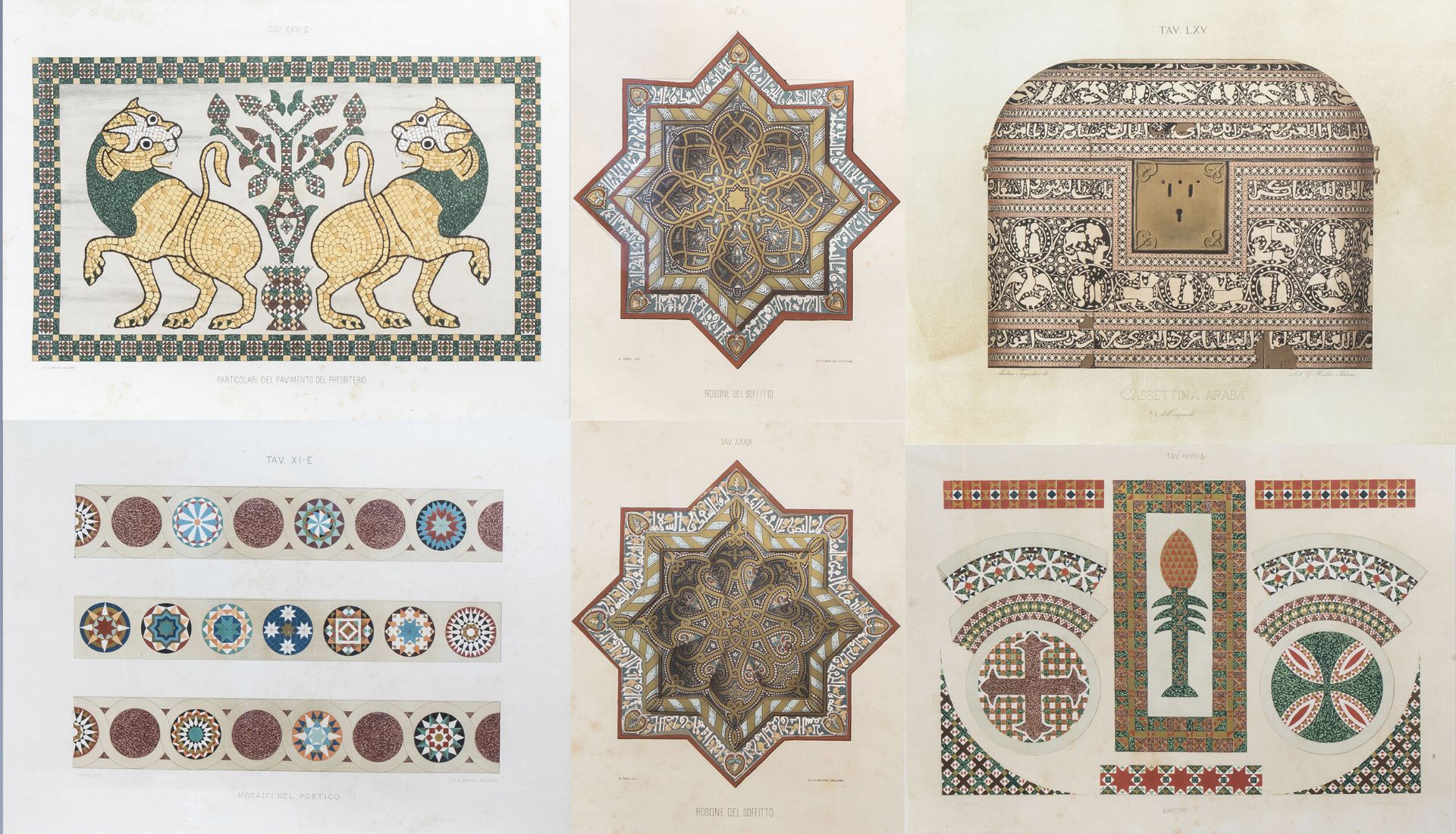 Italian school: 'Cappella Palatina, Palermo', a series of six chromolithographs, 19th C.