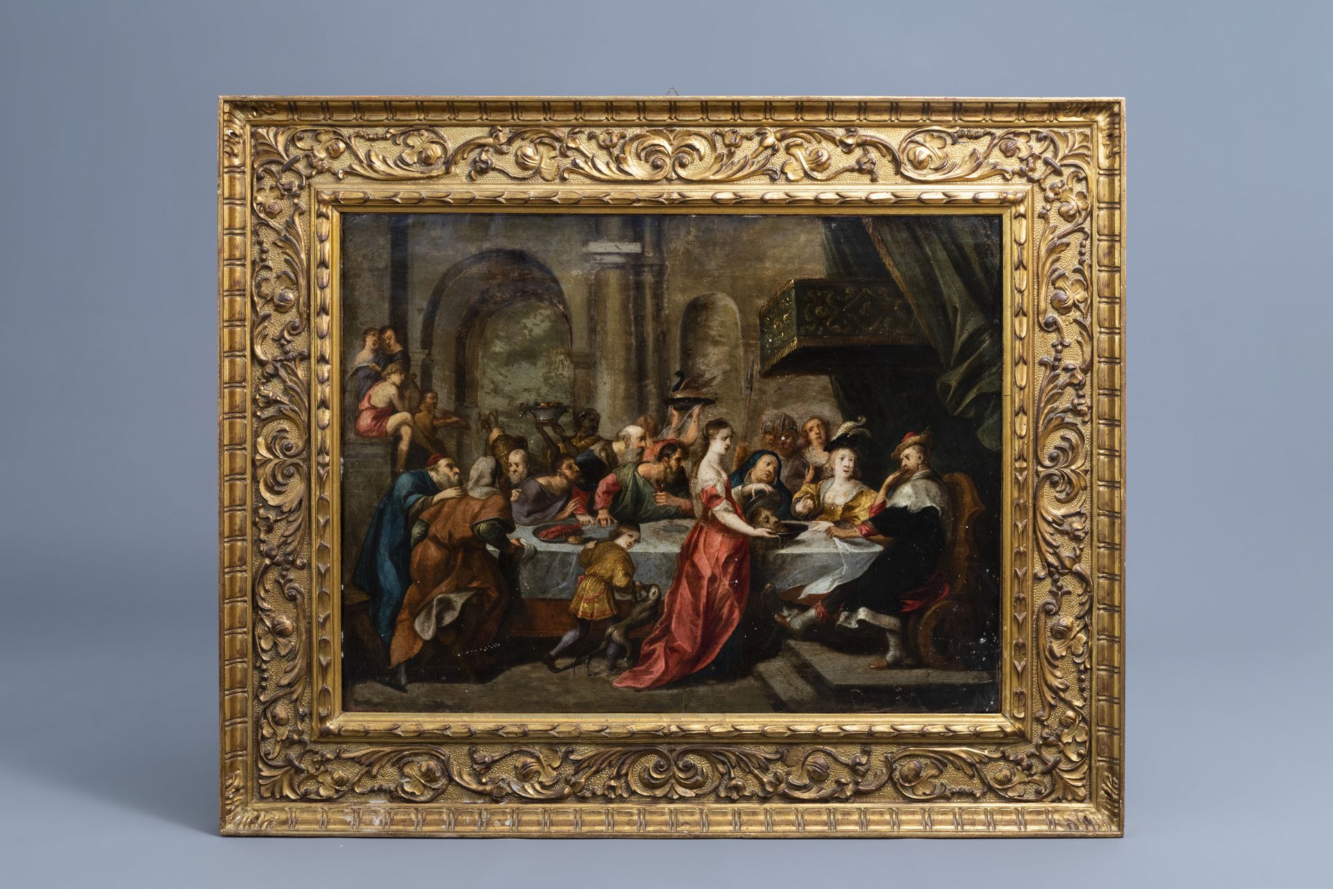 Flemish school, in the manner of Simon De Vos (1603-1676): The feast of Herod, 17th C. - Image 2 of 6
