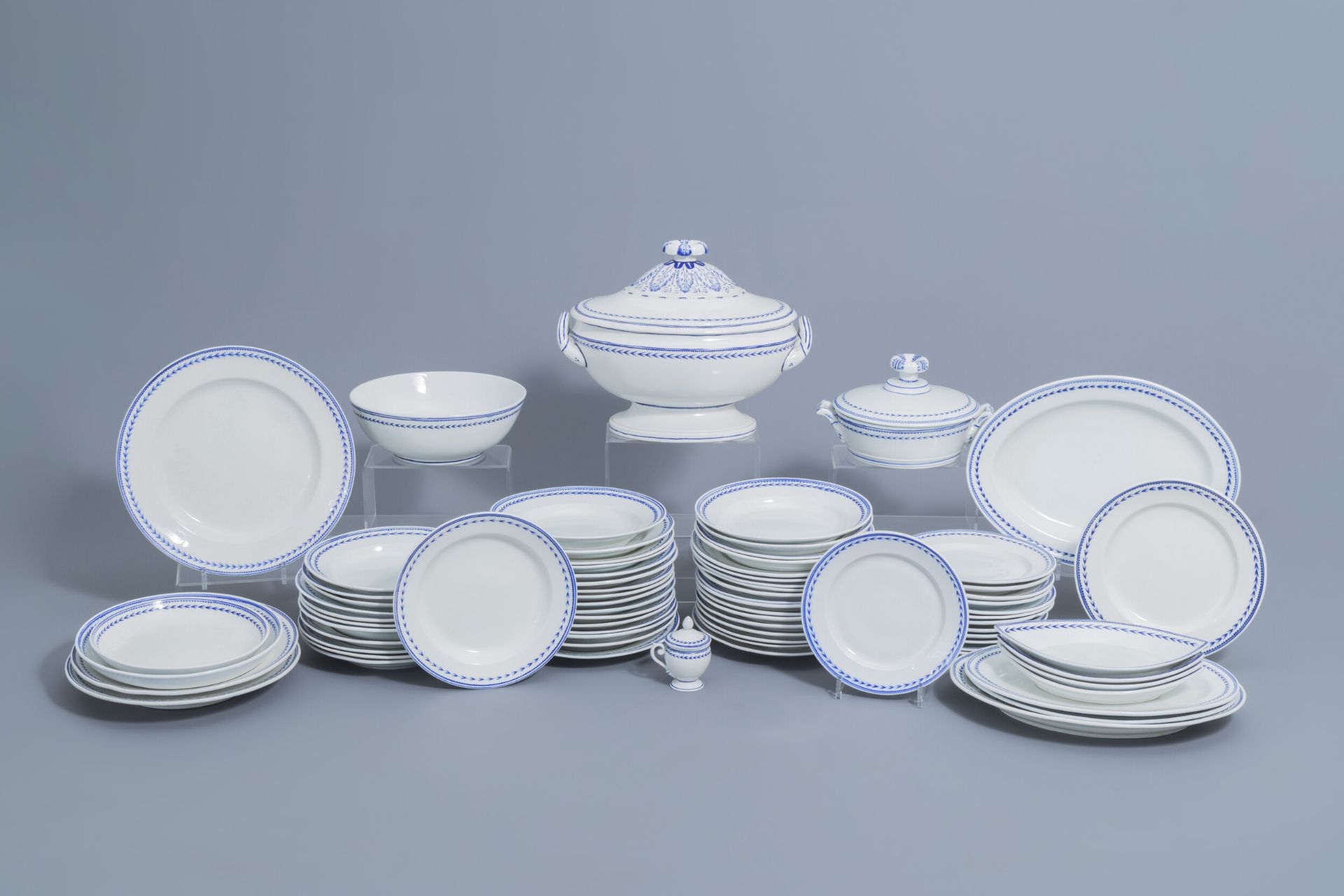 A 75-piece blue and white Tournai porcelain part service, 19th C.