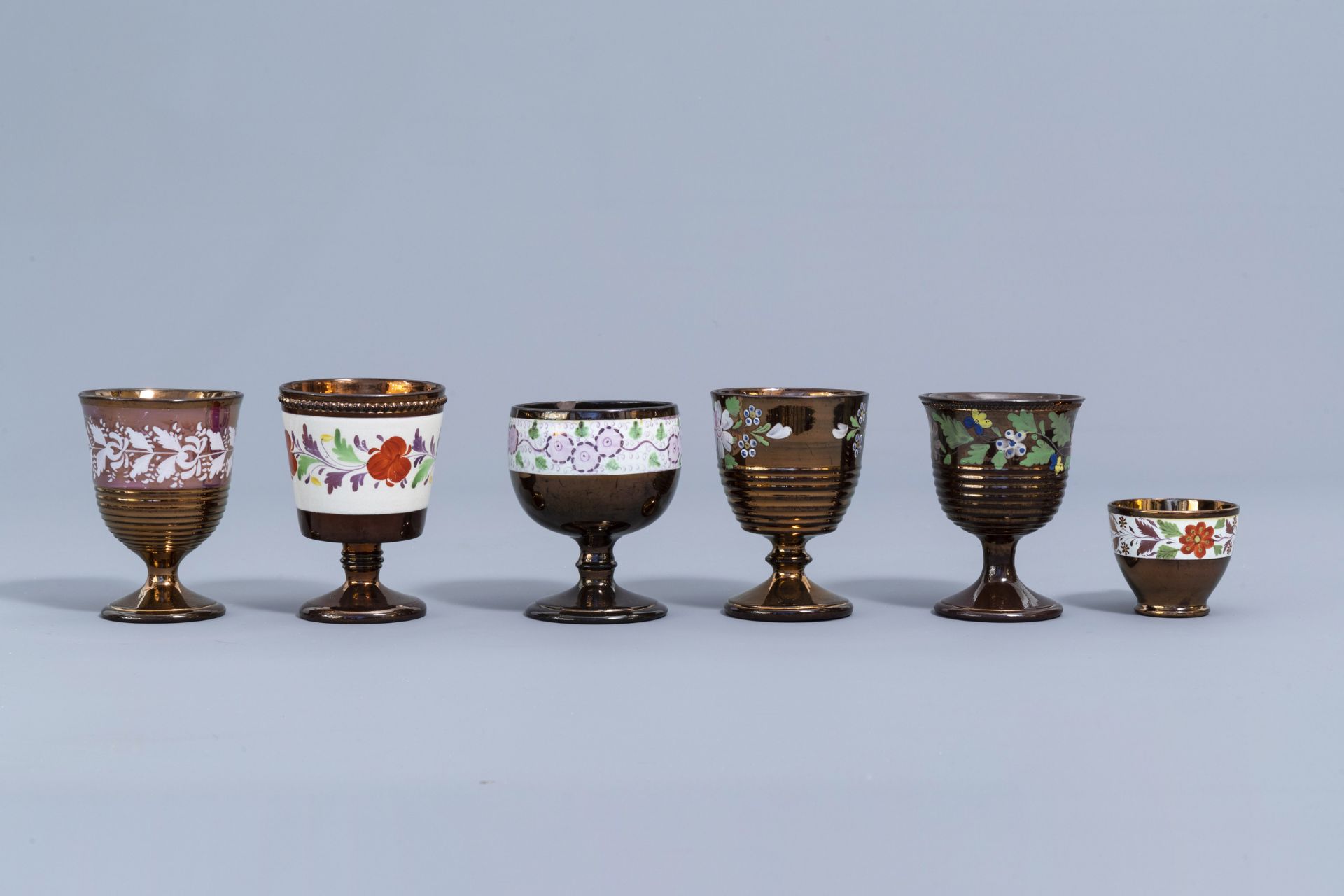 A varied collection of English lustreware items with polychrome floral design, 19th C. - Image 62 of 64