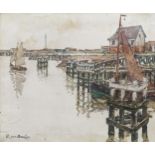 Alphonse Van Beurden (II, 1878-1961): Sailboats in Nieuwpoort, oil on canvas
