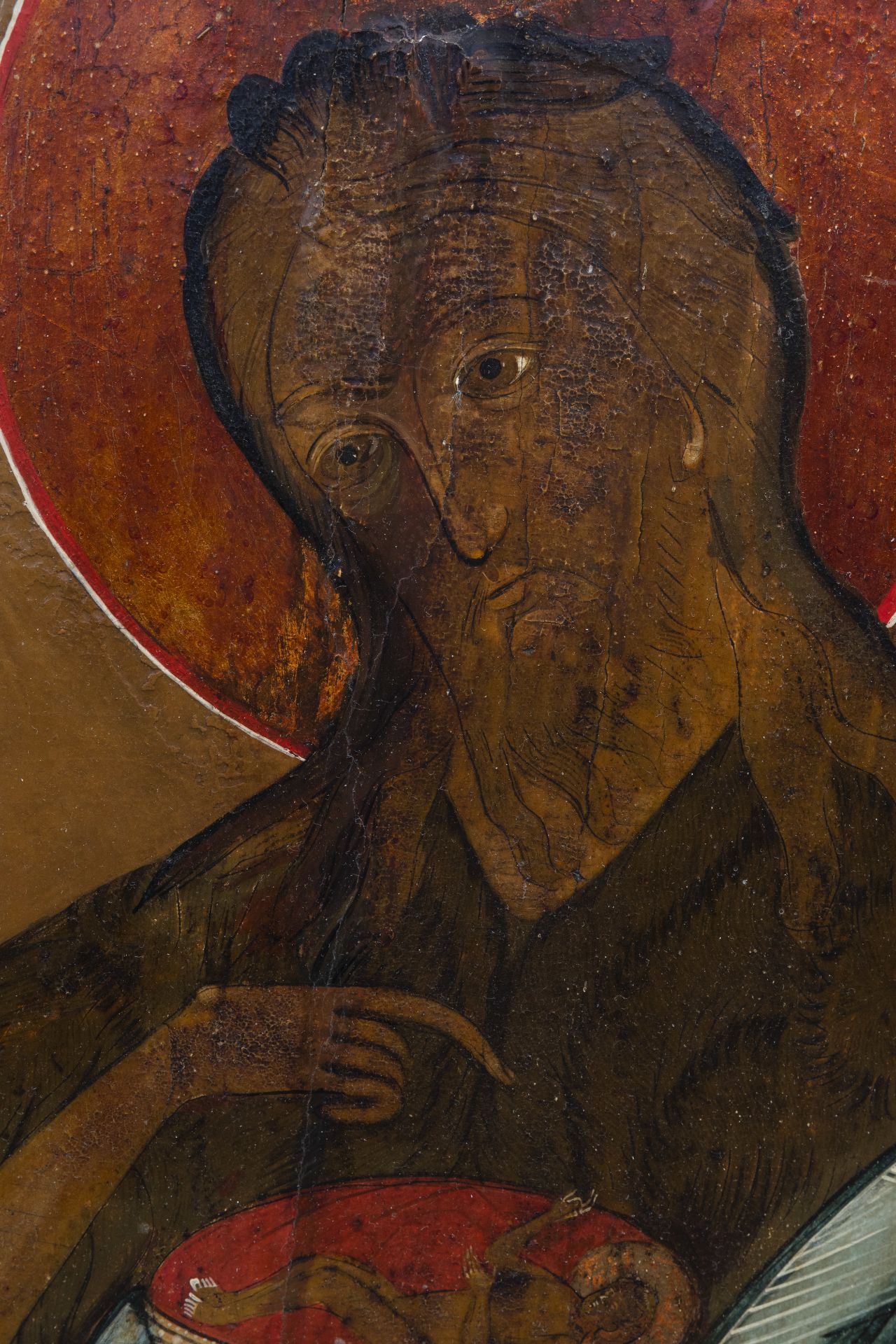 A large Russian icon, 'John the Forerunner', 19th C. - Image 4 of 4