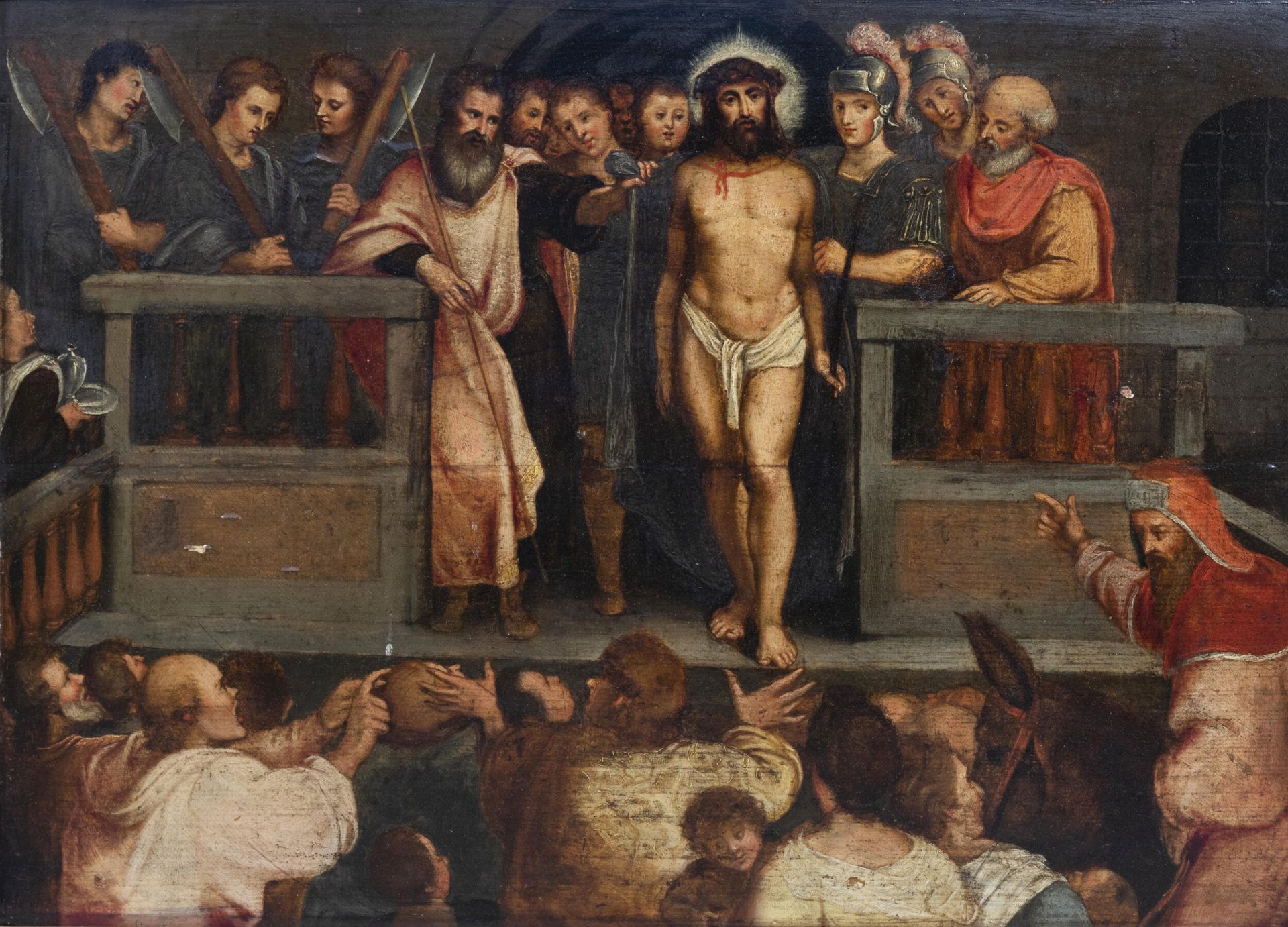 European school: The mocking of Christ, oil on panel, 17th C.