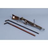 A French Druell(e) crossbow, Douai, and two walking sticks, which can be used as a pistle, 19th/20th