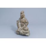 A Chinese grey stone figure of Maitreya, Qing