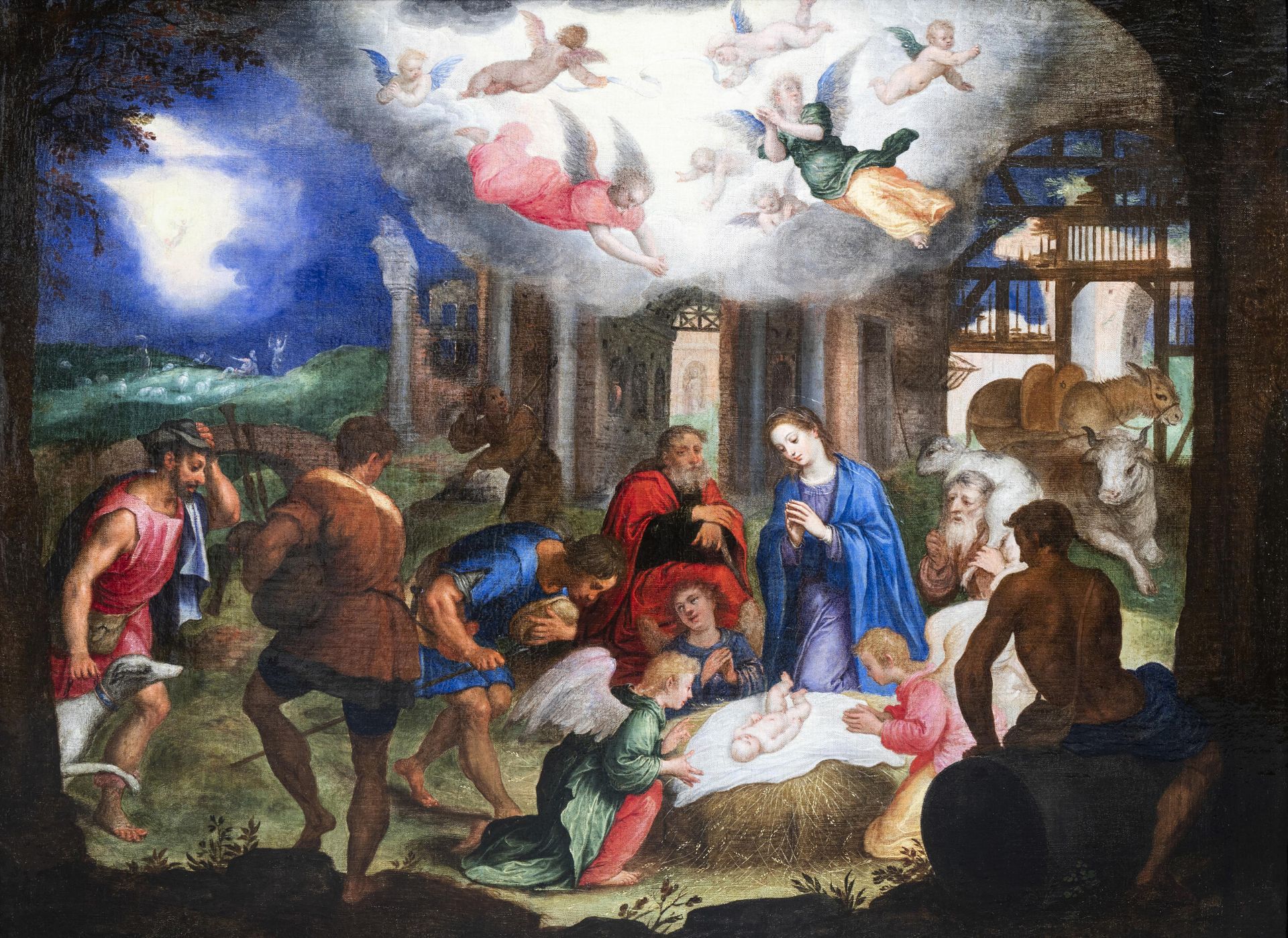 Venetian school: The adoration of the shepherds, oil on canvas, late 16th C.