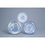 Three Chinese blue and white chargers with floral design, Yongzheng/Qianlong