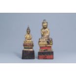 Two large gilt-lacquered wooden figures of Buddha, Burma or Laos, 19th/20th C.