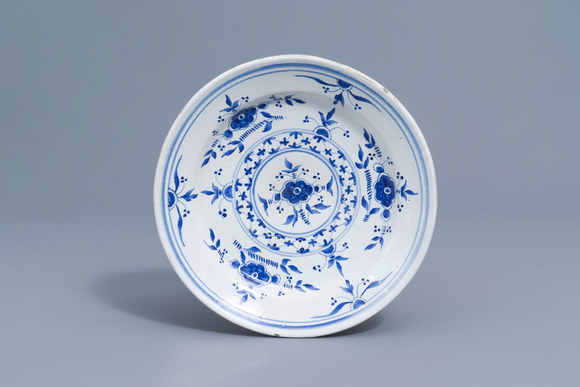 Two blue and white Brussels faience plates and a beer mug, 19th C. - Image 10 of 28