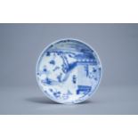 A Chinese blue and white 'Romance of the Western Chamber' plate, Yongzheng