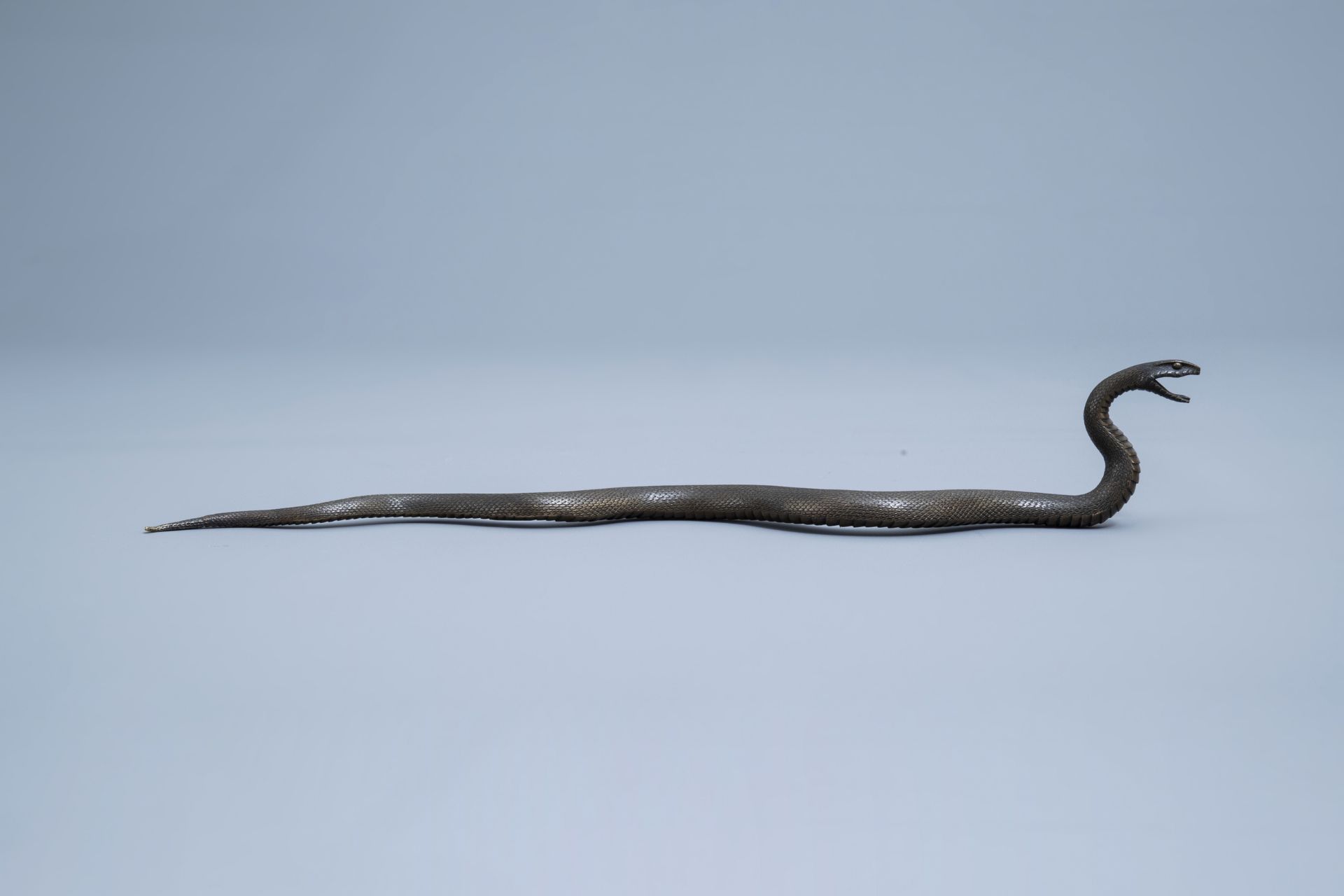 A Japanese bronze sculpture of a snake in an attack position, Meiji - Image 3 of 9