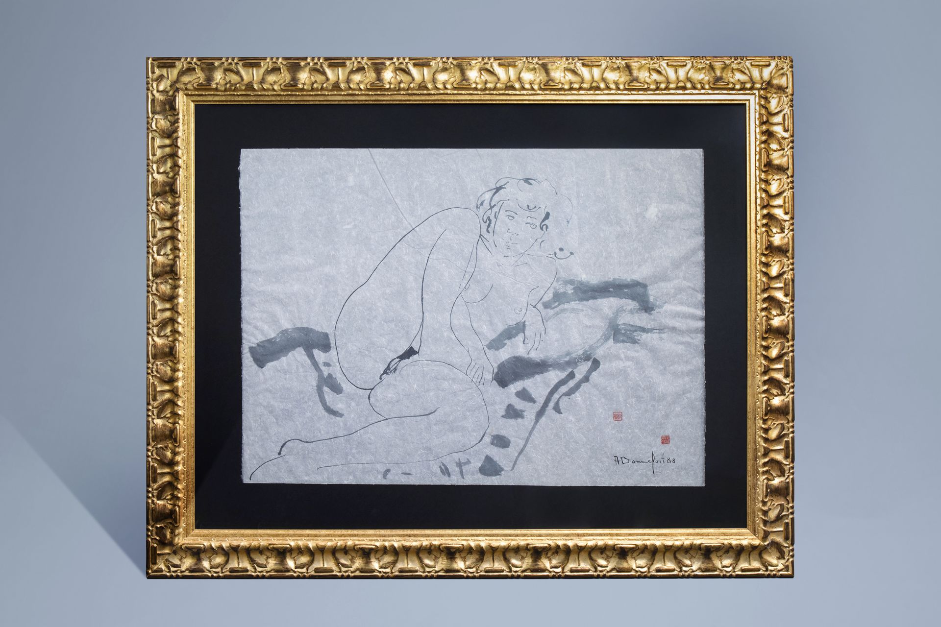 Alain Bonnefoit (1937): Reclining nude, mixed media on paper, dated (19)88 - Image 2 of 8