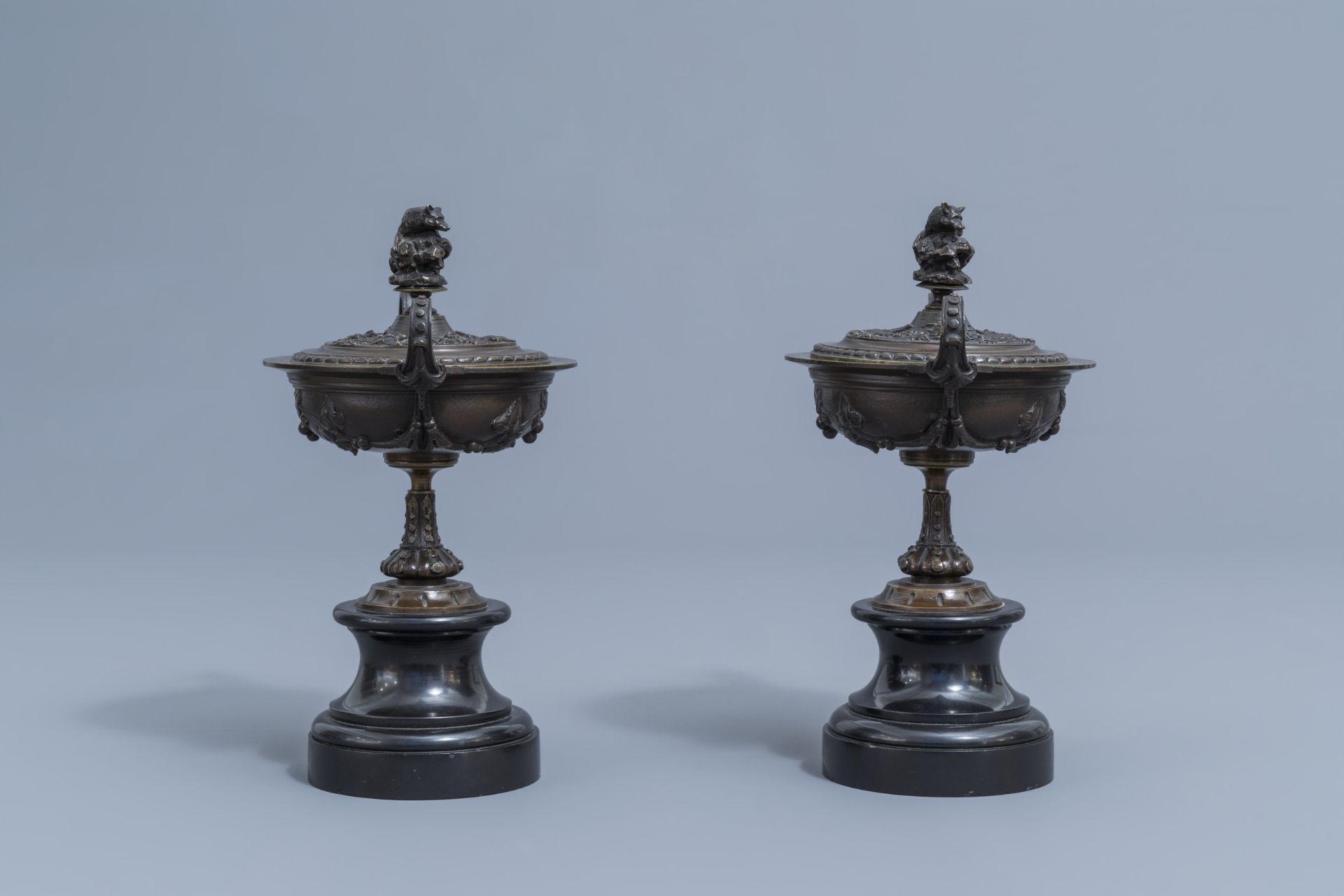 Leonard Morel-Ladeuil (1820-1888): holy water font with & Auguste Nicolas Cain (1821-1894): Two vase - Image 7 of 14
