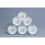 Six Chinese famille rose plates plates with floral design, Qianlong