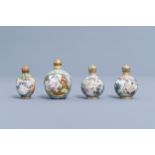 Eight Chinese erotical porcelain, glass and Canton enamel snuff bottles, 20th C.