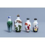 Eight Chinese overlay glass snuff bottles, 20th C.