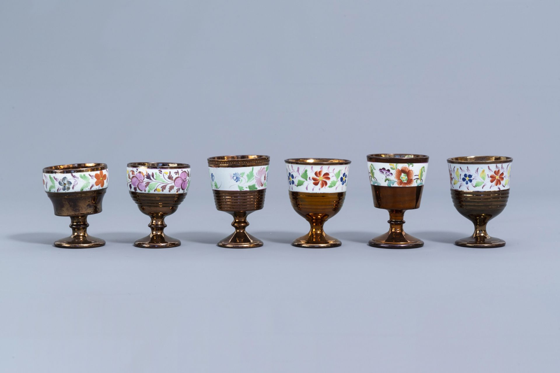 A varied collection of English lustreware items with polychrome floral design, 19th C. - Image 50 of 64