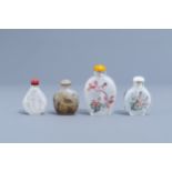 Eight Chinese agate and glass snuff bottles, 20th C.