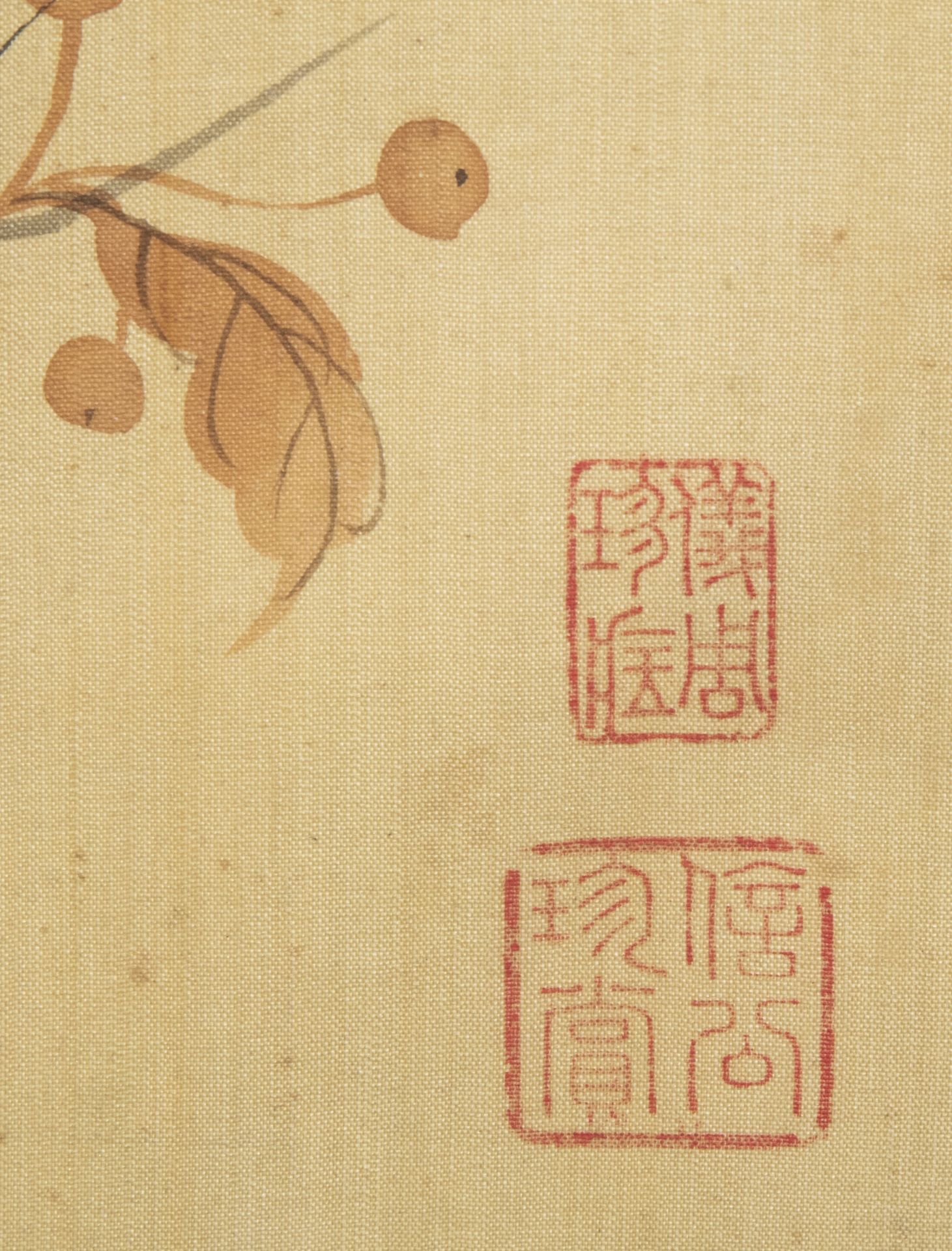 Chinese school, ink and colours on silk, 19th/20th C.: Ten paintings of birds between blossoms - Image 30 of 62