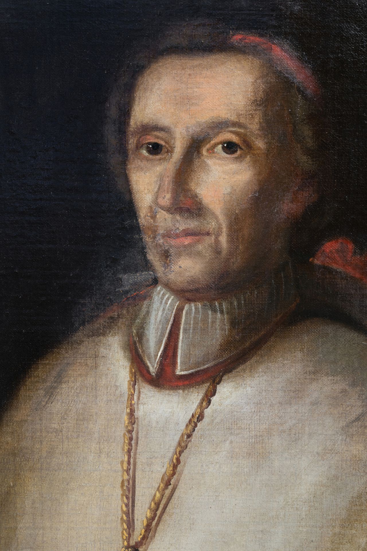 French school: Portrait of a cardinal, oil on canvas, 18th C. - Image 4 of 5