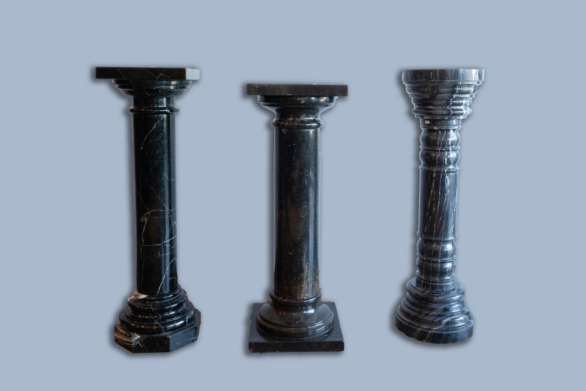 Three grey and black marble pedestals, 20th C. - Image 2 of 5