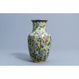 A Chinese cloisonne vase with a bird and butterflies among blossoming branches, Jiaqing