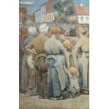 Eugene Laermans (1864-1940): 'Les femmes du village - La complainte', oil on canvas, with accompanyi