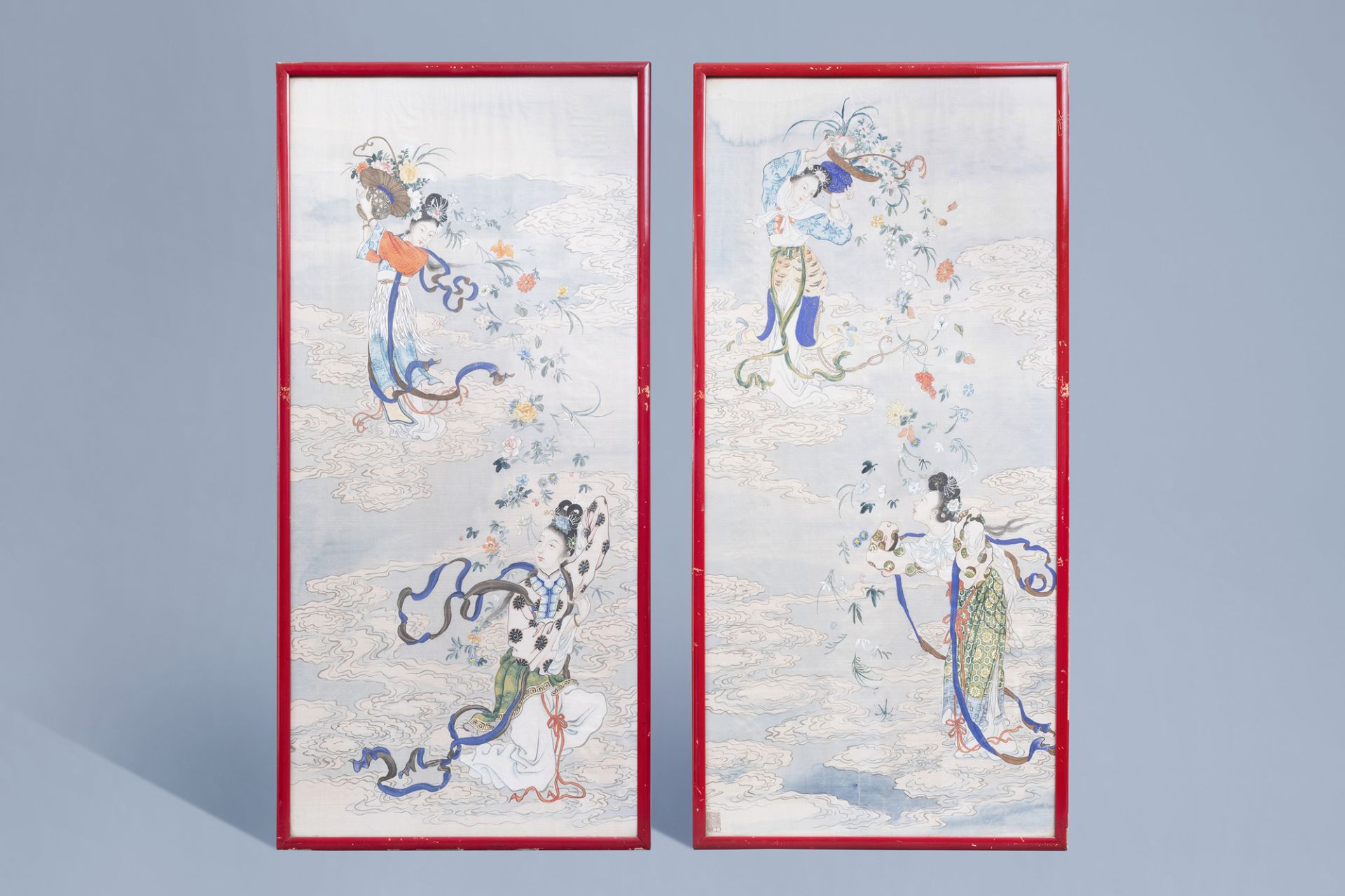 Chinese school, ink and colours on silk, 19th/20th C.: Two works depicting Immortals
